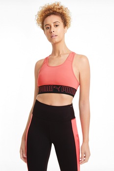 Puma, Bustiera cu banda logo si sustinere medie, pentru antrenament, Corai/Negru Puma, Bustiera cu banda logo si sustinere medie, pentru antrenament, Corai/Negru