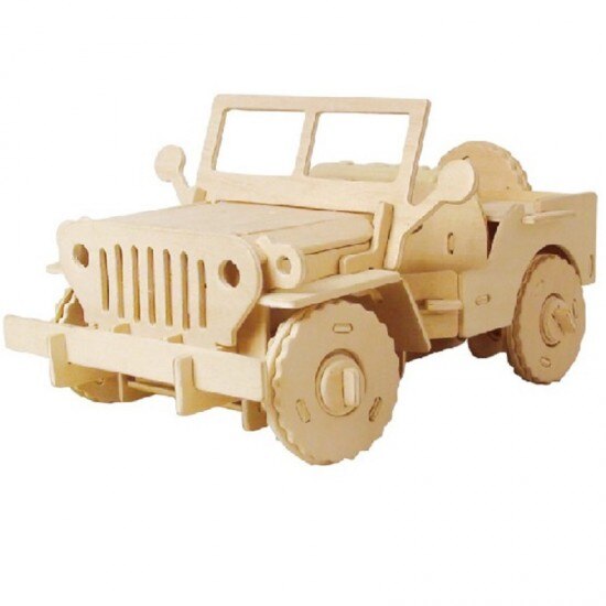 Puzzle mecanic 3D din lemn, cu telecomanda, Jeep, 94 piese