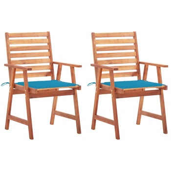 Set de 2 scaune de exterior/gradina cu perna vidaXL, Lemn de acacia, 56 x 62 x 92 cm, Maro/Albastru