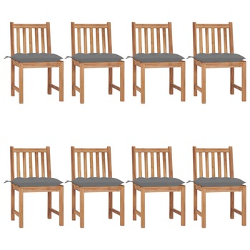 Set de 8 scaune de exterior din lemn masiv de tec cu perna vidaXL, Lemn, 50 x 53 x 90 cm, Maro/Gri Set de 8 scaune de exterior din lemn masiv de tec cu perna vidaXL, Lemn, 50 x 53 x 90 cm, Maro/Gri