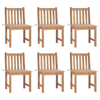 Set de 6 scaune de exterior din lemn masiv de tec cu perna colorata vidaXL, Lemn, 50 x 53 x 90 cm, Maro/Bej
