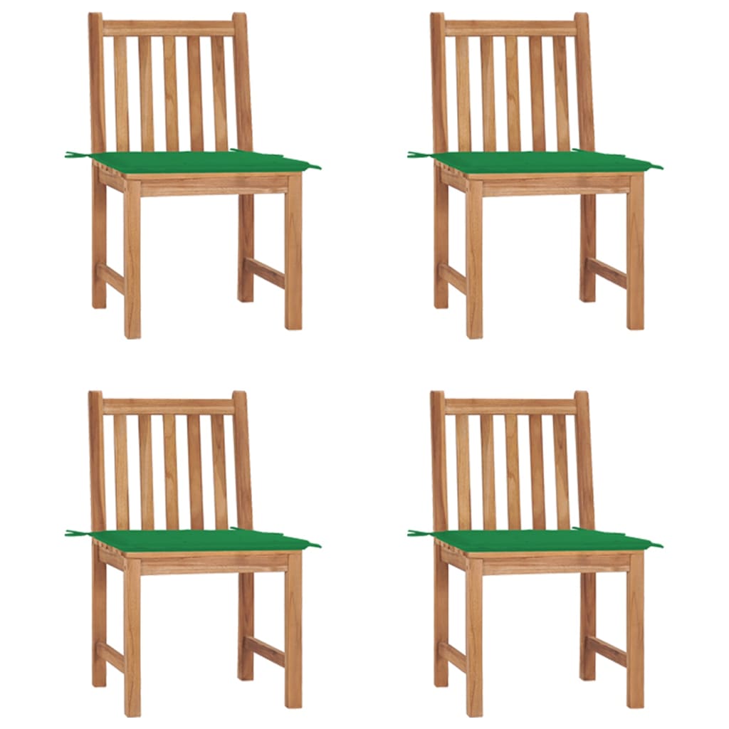 Set de 4 scaune de exterior din lemn masiv de tec cu perna vidaXL, Lemn, 50 x 53 x 90 cm, Maro/Verde