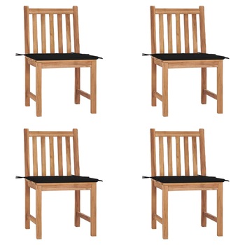 Set de 4 scaune de exterior din lemn masiv de tec cu perna vidaXL, Lemn, 50 x 53 x 90 cm, Maro/Negru