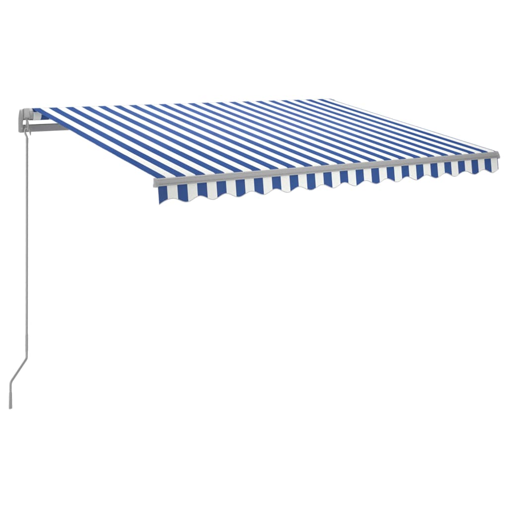 Copertina retractabila manual, cu LED, vidaXL, Aluminiu-textil, 300x250 cm, Albastru/Alb