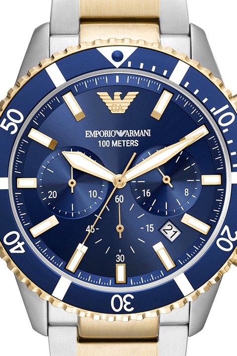 Emporio Armani, Часовник с хронограф, Сребрист / Златист