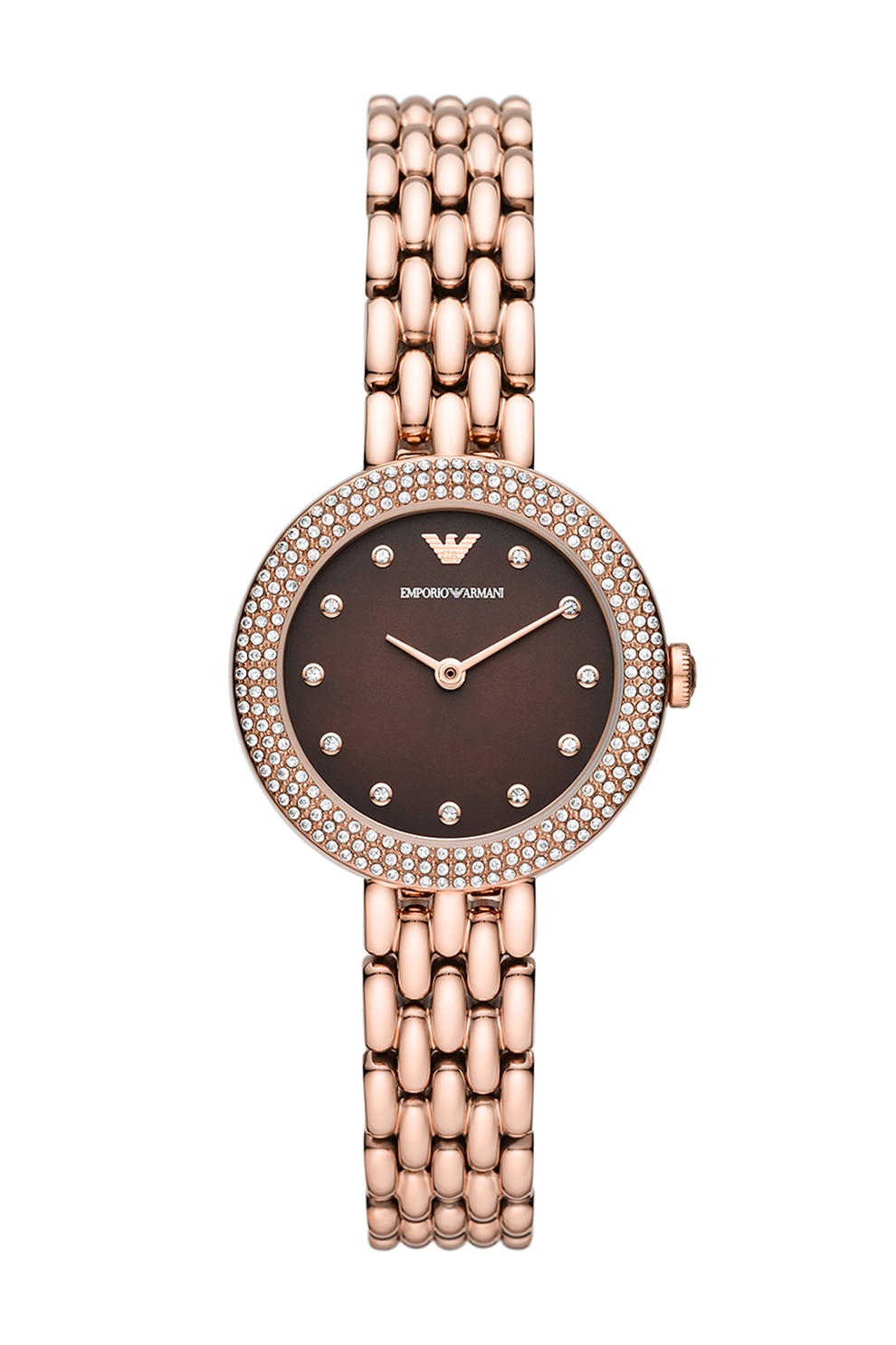 Emporio Armani, Ceas de otel inoxidabil decorat cu cristale, Auriu rose