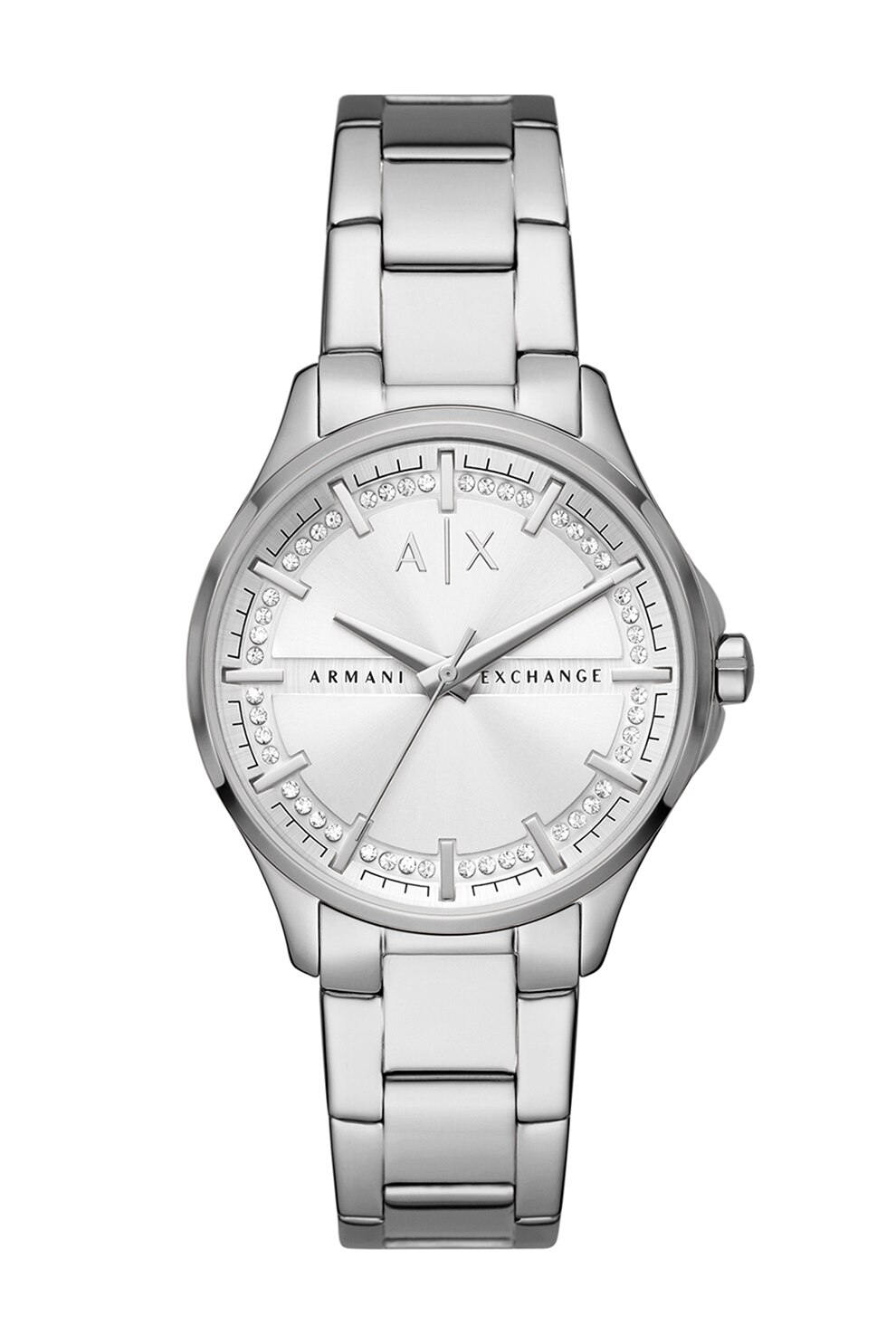 ARMANI EXCHANGE, Ceas quartz de otel inoxiadabil decorat cu cristale, Argintiu