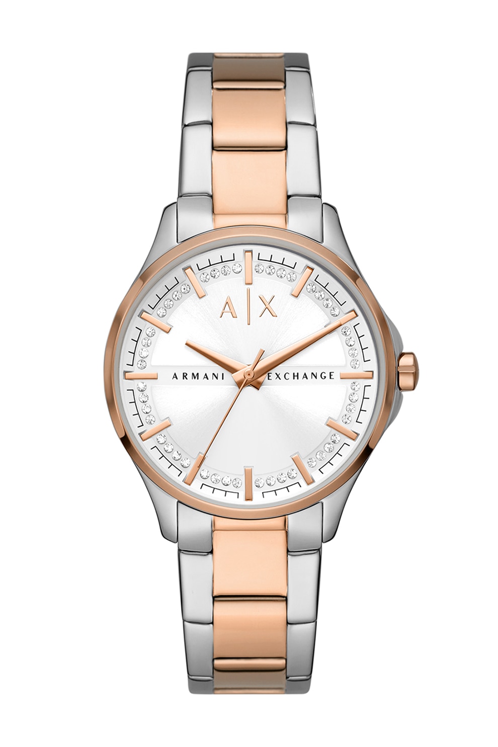 ARMANI EXCHANGE, Ceas quartz de otel inoxidabil cu doua nuante, Argintiu/Auriu rose