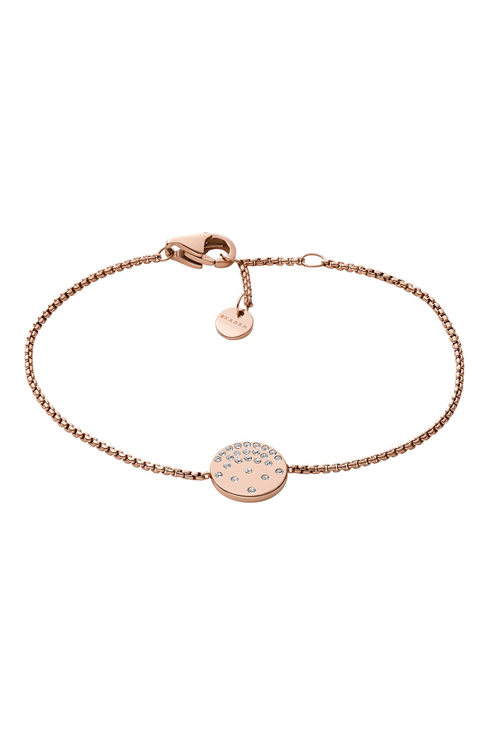 Skagen, Bratara cu talisman rotund decorat cu cristale, Auriu rose