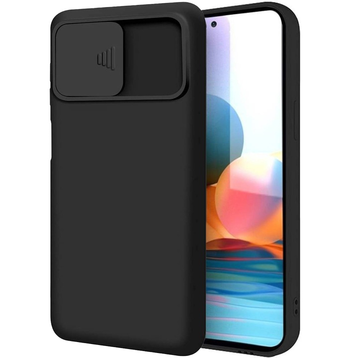 Силиконов калъф за Xiaomi Redmi Note 10 5G, Privacy, Anti Spy, Camera Cover and Protection, Lens Cover, Full Protection, Aziao Optim Tech, Черен