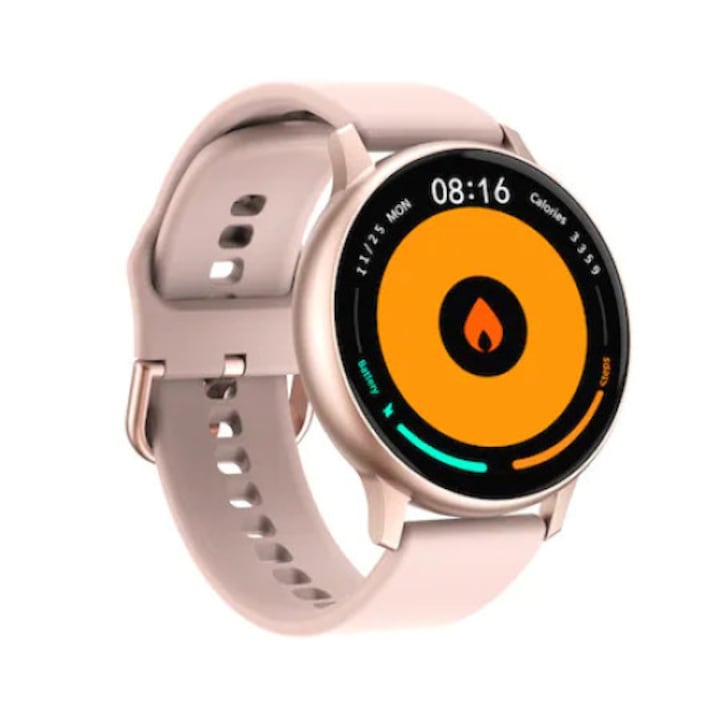 Смарт часовник Kingwear DT88 pro, Розов, Водоустойчив IP67, HD дисплей със сензорен екран, Силикон