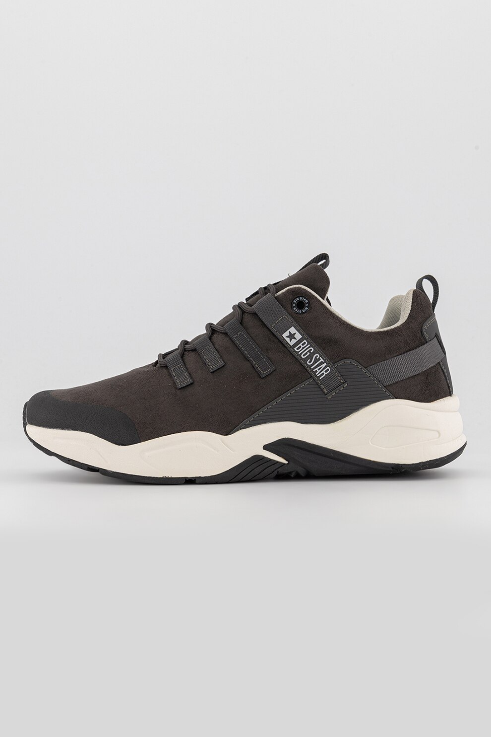 Big Star, Pantofi sport low-top din piele intoarsa sintetica, Gri inchis