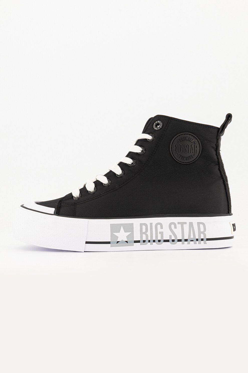 Big Star, Tenisi mid-high cu imprimeu logo pe talpa, Negru/Alb optic