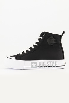 Big Star, Tenisi mid-high cu imprimeu logo pe talpa, Negru/Alb optic Big Star, Tenisi mid-high cu imprimeu logo pe talpa, Negru/Alb optic