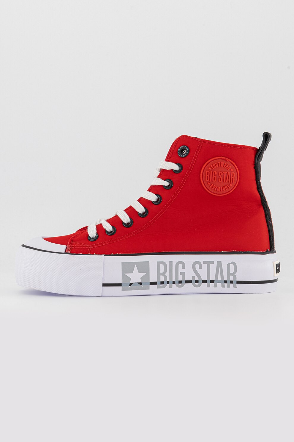 Big Star, Tenisi mid-high flatform cu detalii logo, Rosu/Alb optic