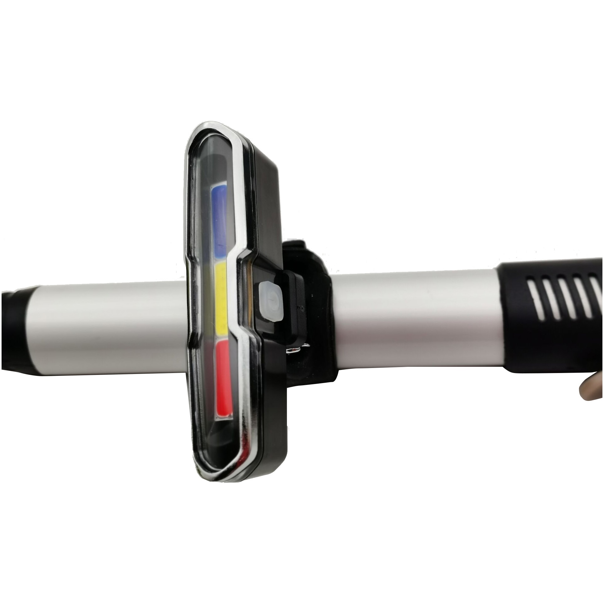 Lumina LED stop pentru bicicleta Dynamic WH2025, culoare negru, baterie 3.7V 400 mAh, reincarcabila, lumina tricolora rosu-albastru-alb