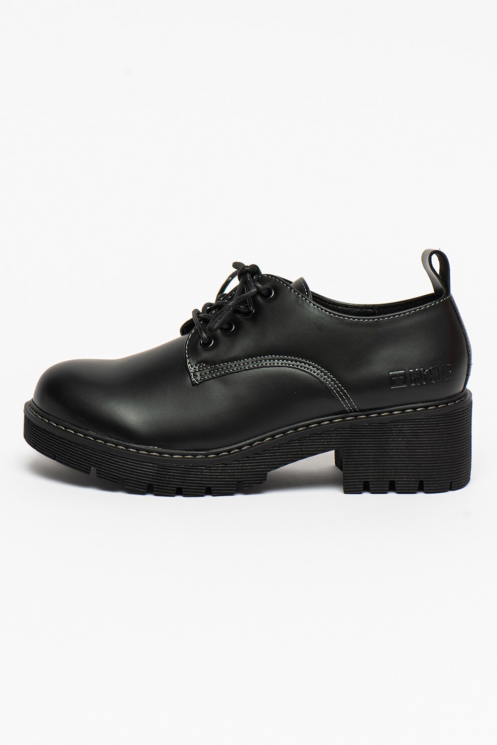 Big Star, Pantofi de piele ecologica cu toc masiv, Negru