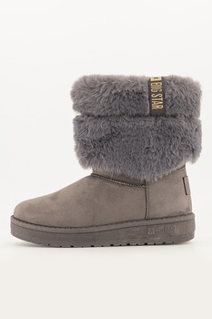 Big Star, Ghete fara inchidere cu garnitura din blana sintetica, Gri, 38 Big Star, Ghete fara inchidere cu garnitura din blana sintetica, Gri, 38