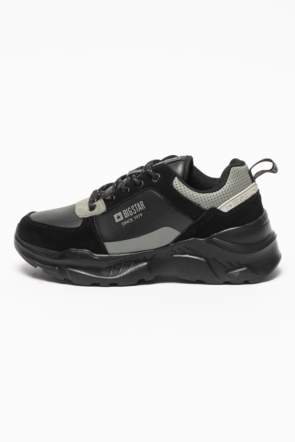 Big Star, Pantofi sport de material sintetic si piele, Negru