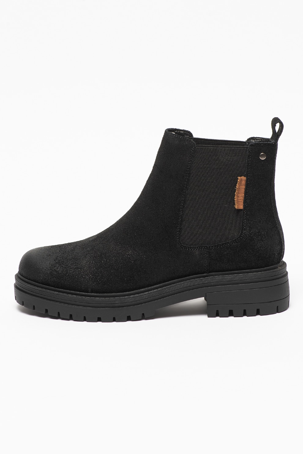 Big Star, Ghete Chelsea de piele intoarsa cu insertii textile, Negru