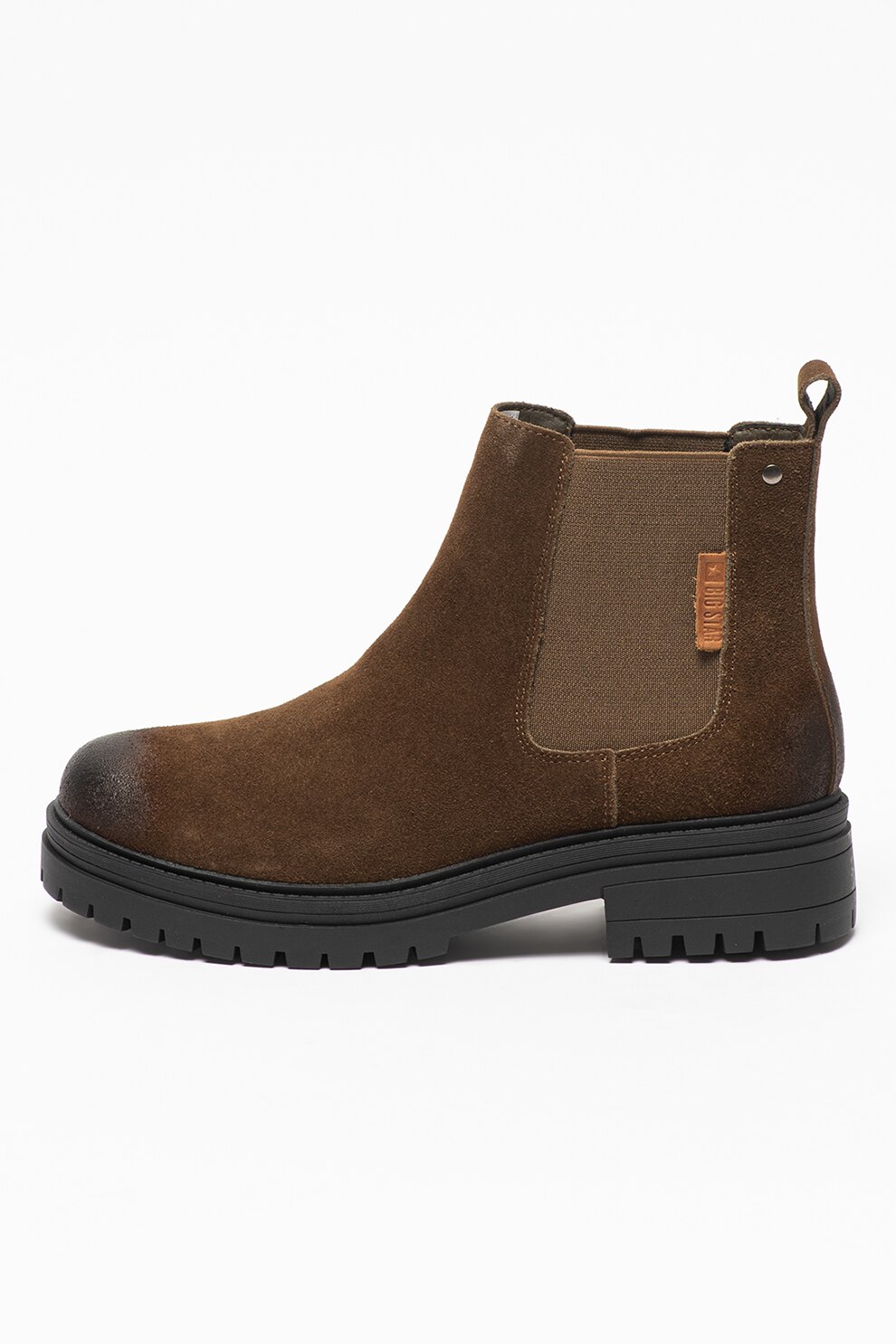 Big Star, Ghete Chelsea de piele intoarsa cu insertii textile, Kaki