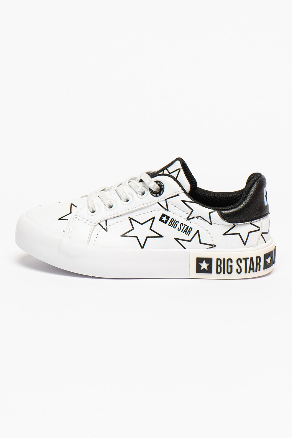 Big Star, Pantofi sport de piele ecologica cu model, Alb/Negru