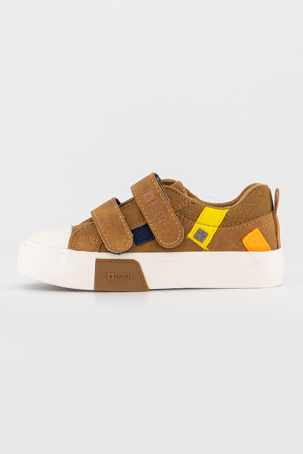 Big Star, Pantofi sport din piele ecologica si piele intoarsa sintetica cu inchidere velcro, Maro camel