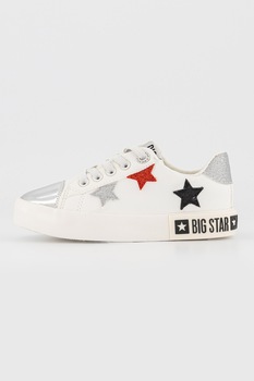 Big Star - Műbőr sneaker csillag alakú rátétekkel, Fehér/Ezüstszín