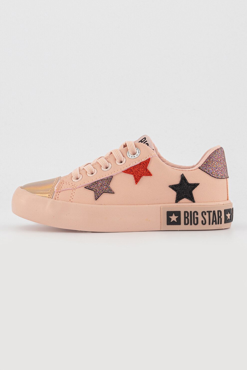 Big Star, Pantofi sport din piele ecologica cu insertii stralucitoare, Roz pastel