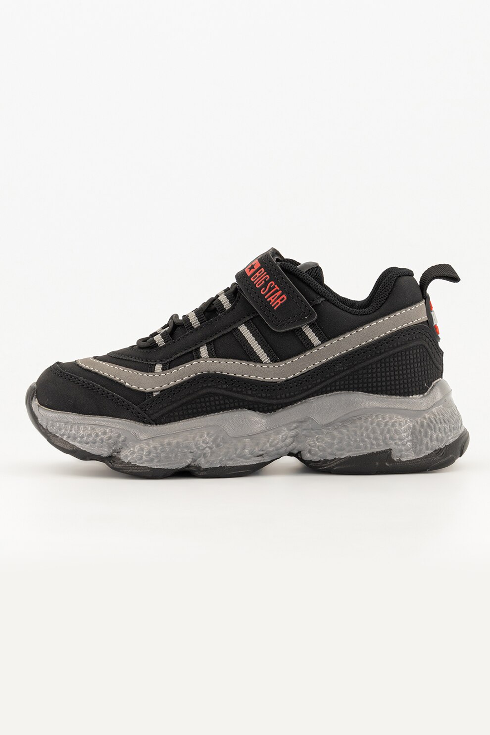 Big Star, Pantofi sport din piele ecologica cu model masiv, Negru/Gri deschis