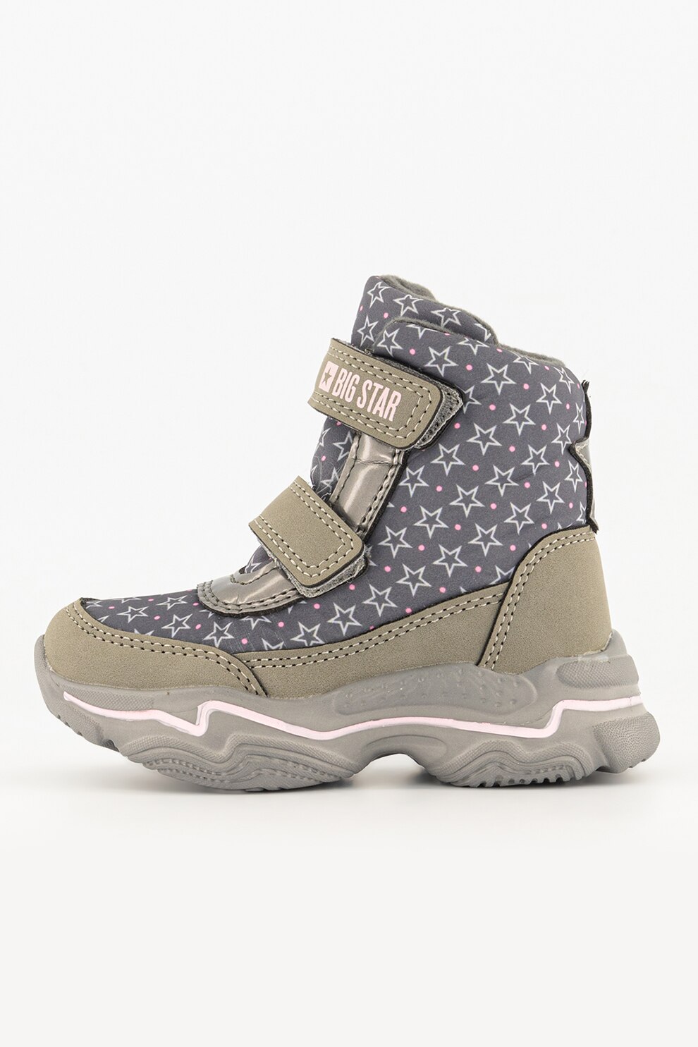 Big Star, Ghete cu inchidere velcro si model cu stele, Gri cenusa/roz pastel