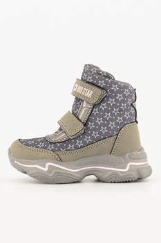 Big Star, Ghete cu inchidere velcro si model cu stele, Gri cenusa/roz pastel Big Star, Ghete cu inchidere velcro si model cu stele, Gri cenusa/roz pastel