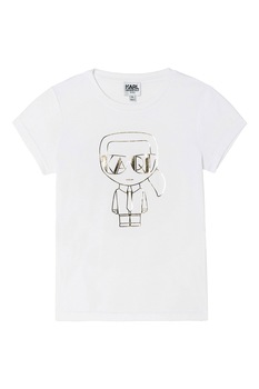 Karl Lagerfeld, Tricou cu aplicatie logo, Alb/Auriu Karl Lagerfeld, Tricou cu aplicatie logo, Alb/Auriu