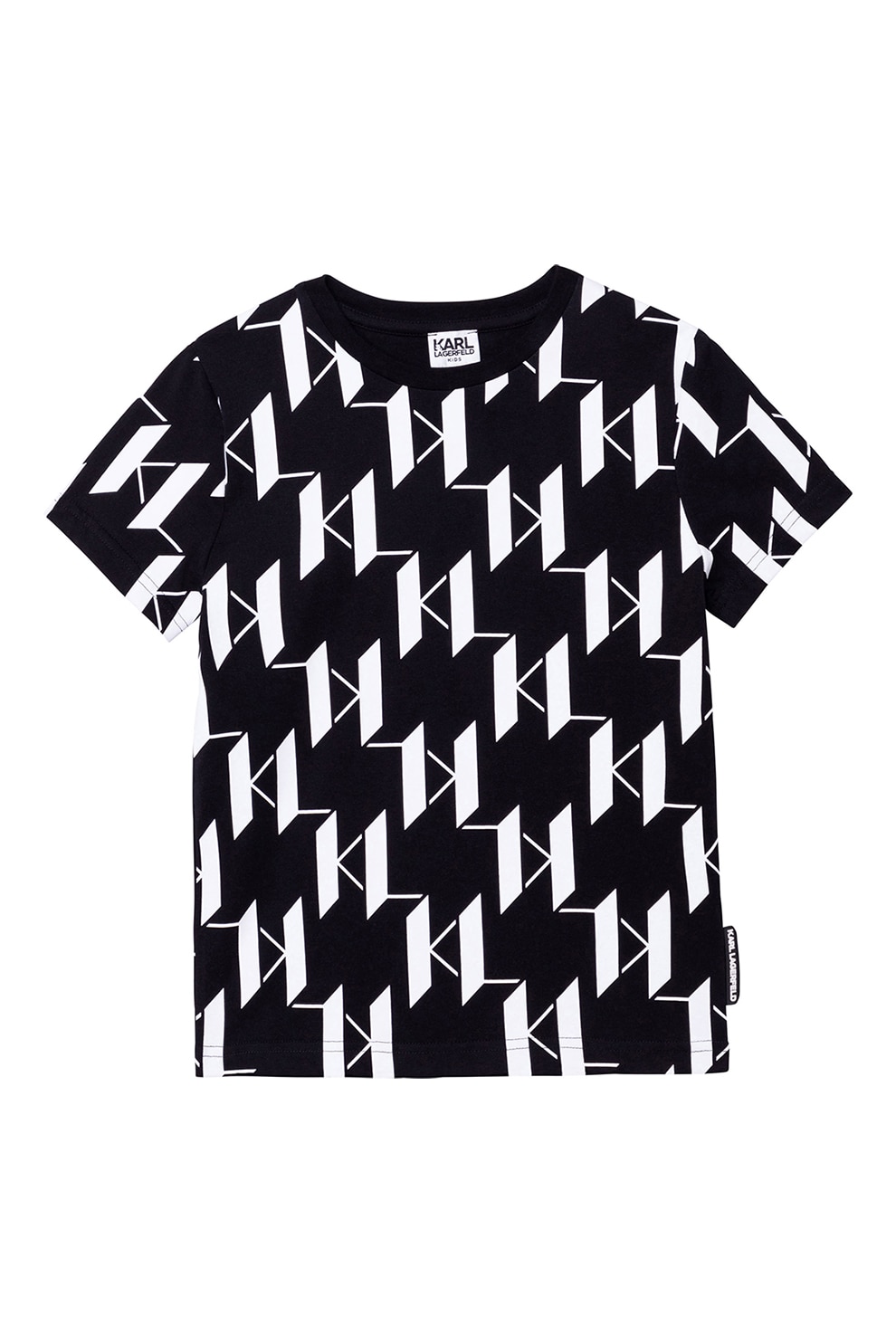 Karl Lagerfeld, Tricou cu decolteu la baza gatului si monograma, Negru/Alb