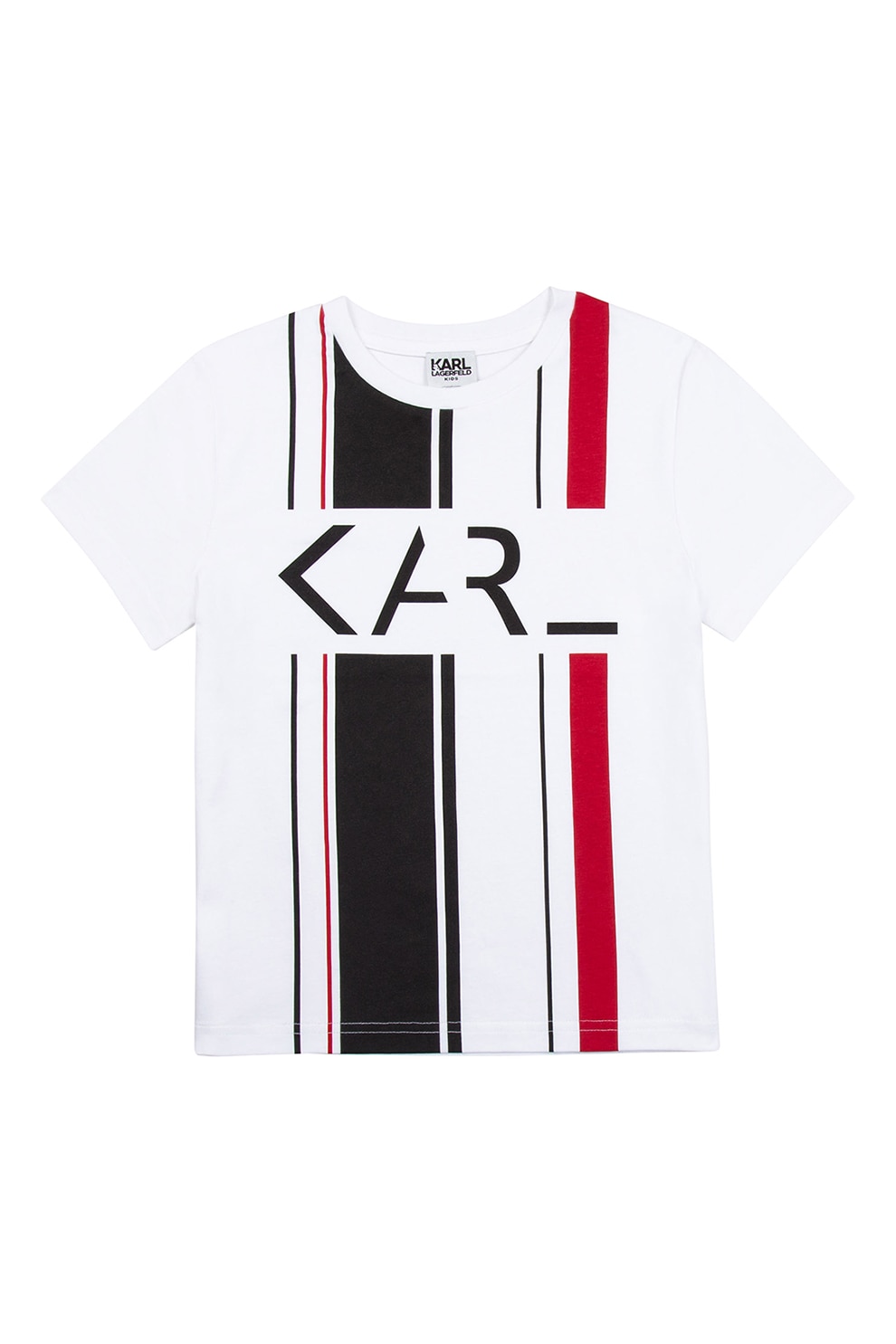 Karl Lagerfeld, Tricou de bumbac cu imprimeu, Alb/Negru/Rosu