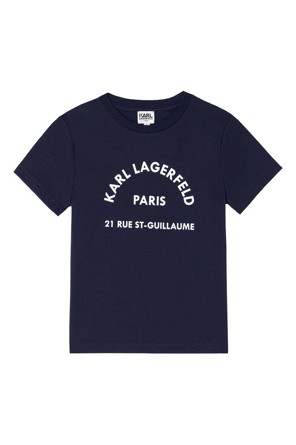 Karl Lagerfeld, Tricou cu logo si imprimeu text, Bleumarin/Alb
