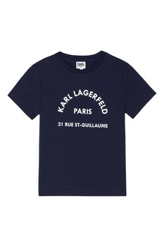 Karl Lagerfeld, Tricou cu logo si imprimeu text, Bleumarin/Alb Karl Lagerfeld, Tricou cu logo si imprimeu text, Bleumarin/Alb