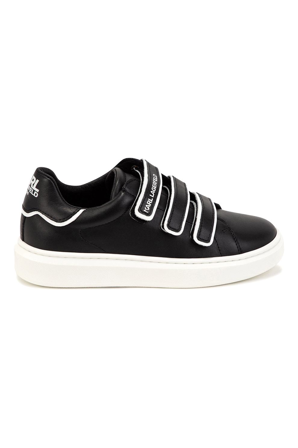 Karl Lagerfeld, Pantofi sport de piele ecologica cu velcro si logo, Negru/Alb