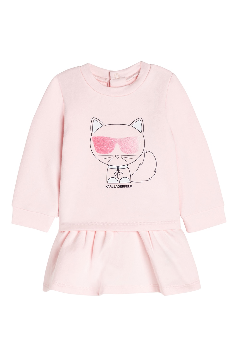 Karl Lagerfeld, Rochie cu decolteu la baza gatului si imprimeu, Roz pal