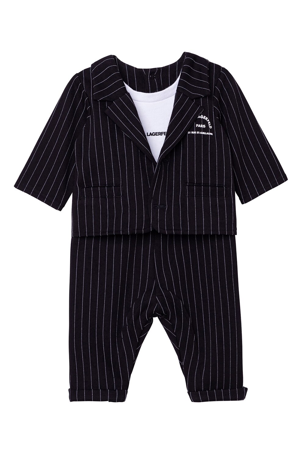 Karl Lagerfeld, Body cu model si capse, Negru/Alb