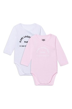 Karl Lagerfeld, Set de salopete cu maneci lungi - 2 piese, Alb/Roz pal Karl Lagerfeld, Set de salopete cu maneci lungi - 2 piese, Alb/Roz pal