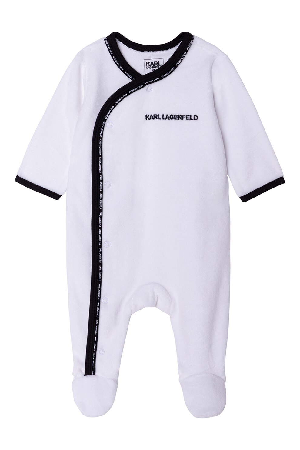 Karl Lagerfeld, Set de bavetele si salopeta cu imprimeu logo - 2 piese, Alb/Negru