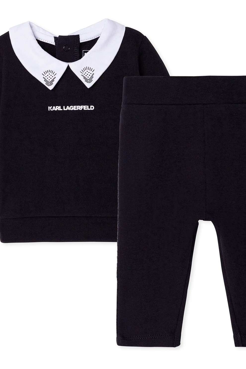 Karl Lagerfeld, Set de bluza si colanti cu imprimeu logo, Negru/Alb