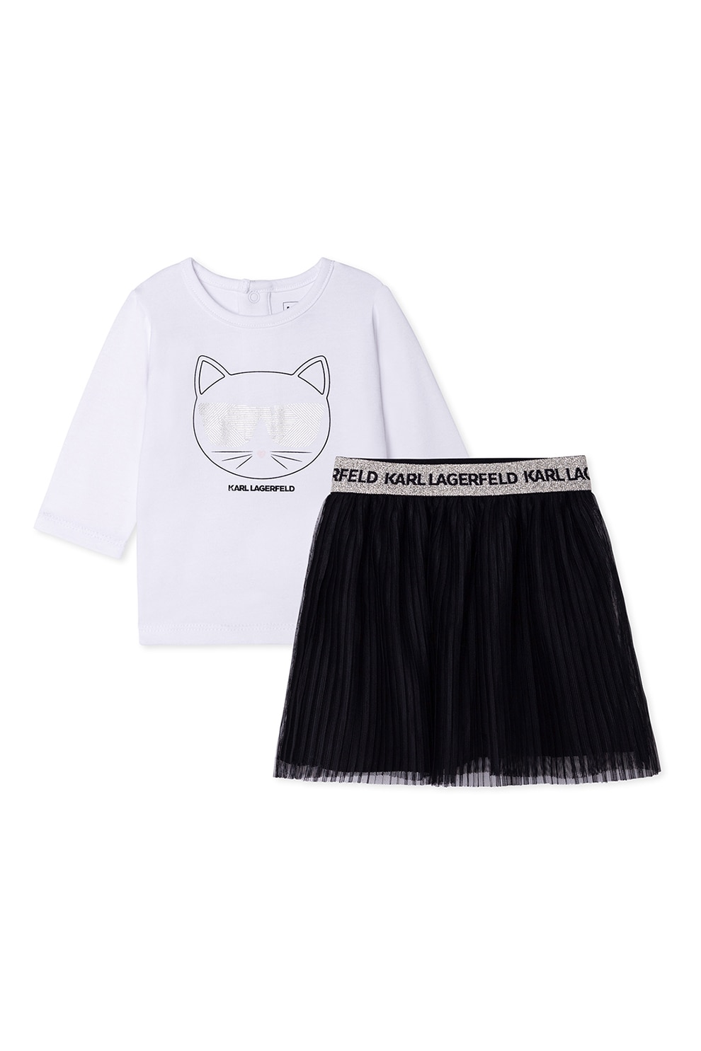 Karl Lagerfeld, Set de bluza si fusta cu logo, Negru/Alb