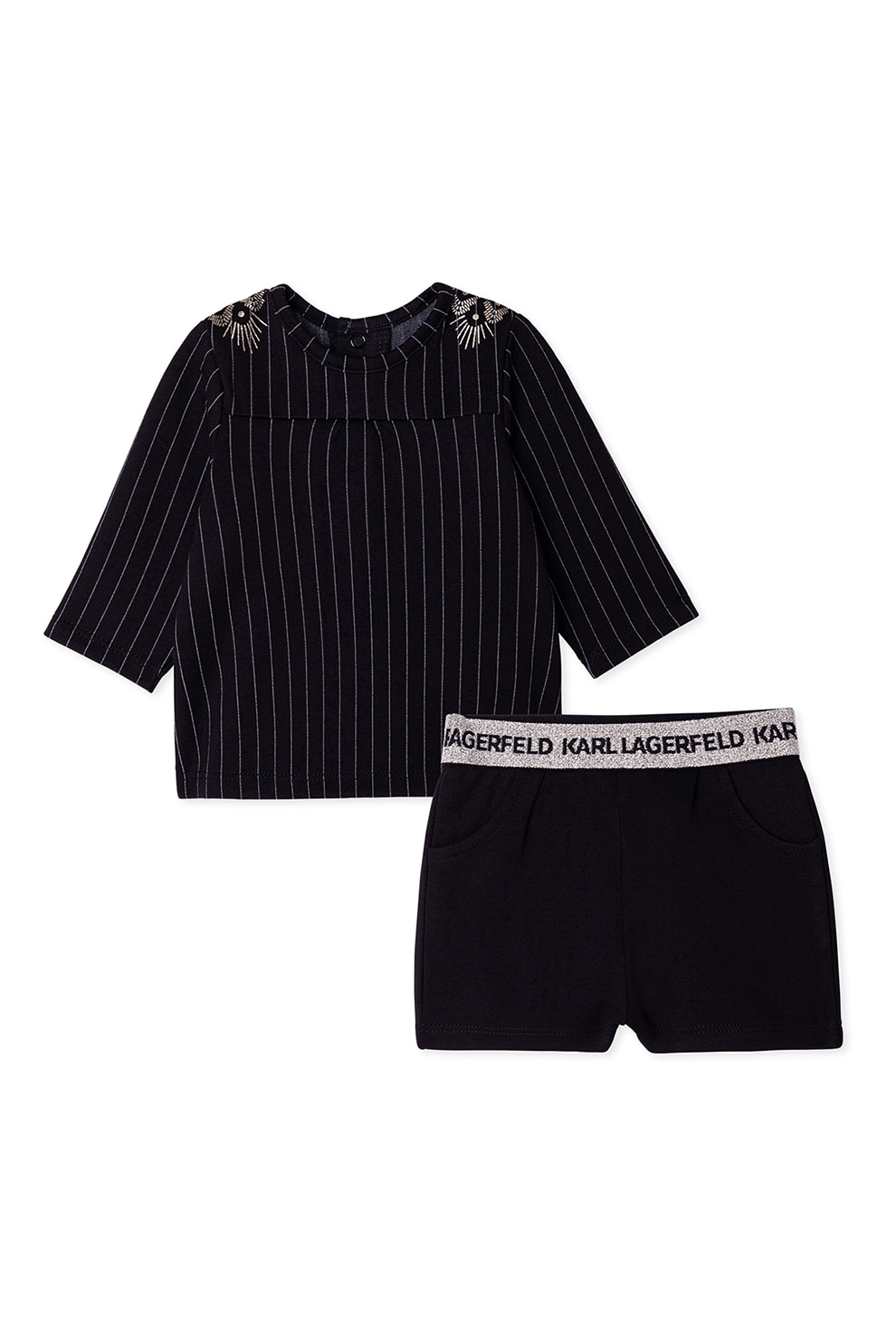 Karl Lagerfeld, Set de bluza si pantaloni scurti cu imprimeu, Negru
