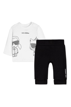 Karl Lagerfeld, Set de bluza si pantaloni sport cu imprimeu, Negru/Alb Karl Lagerfeld, Set de bluza si pantaloni sport cu imprimeu, Negru/Alb