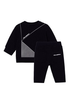 Karl Lagerfeld, Set de bluza sport si pantaloni cu logo, Negru/Alb, 54 CM Standard Karl Lagerfeld, Set de bluza sport si pantaloni cu logo, Negru/Alb, 54 CM Standard