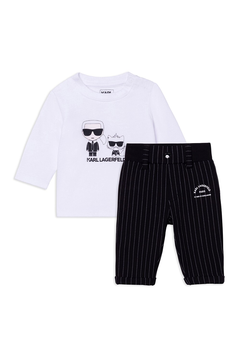 Karl Lagerfeld, Set de bluza si pantaloni cu imprimeu, Negru/Alb