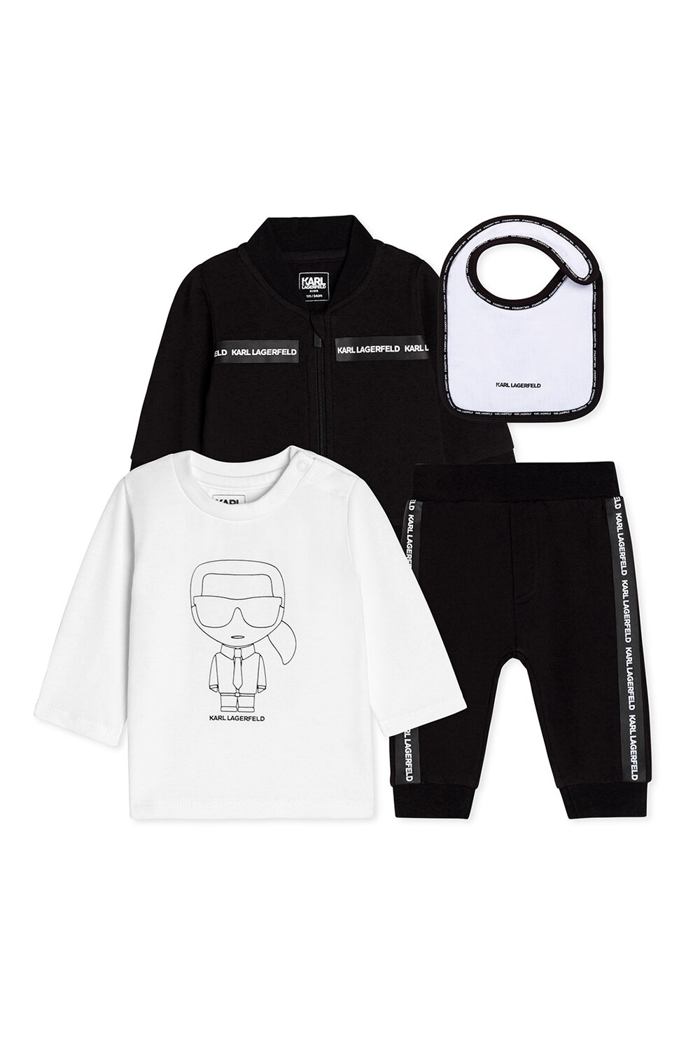 Karl Lagerfeld, Set de imbracaminte cu logo- 4 piese, Negru/Alb