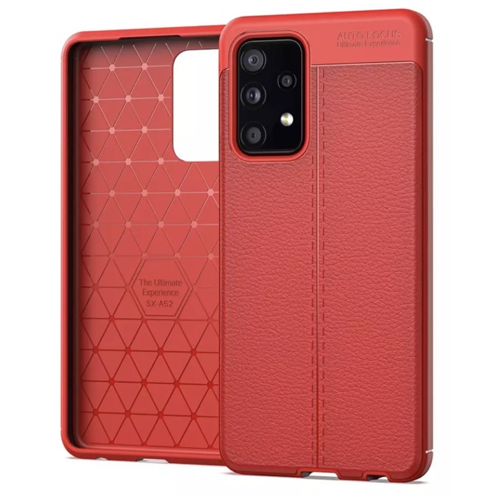 Husa Premium Antisoc model tip Piele AutoFocus, compatibila cu Samsung A72 4G / A72 5G, Rosie